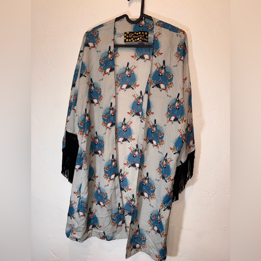 Floral Kimono with Fringe